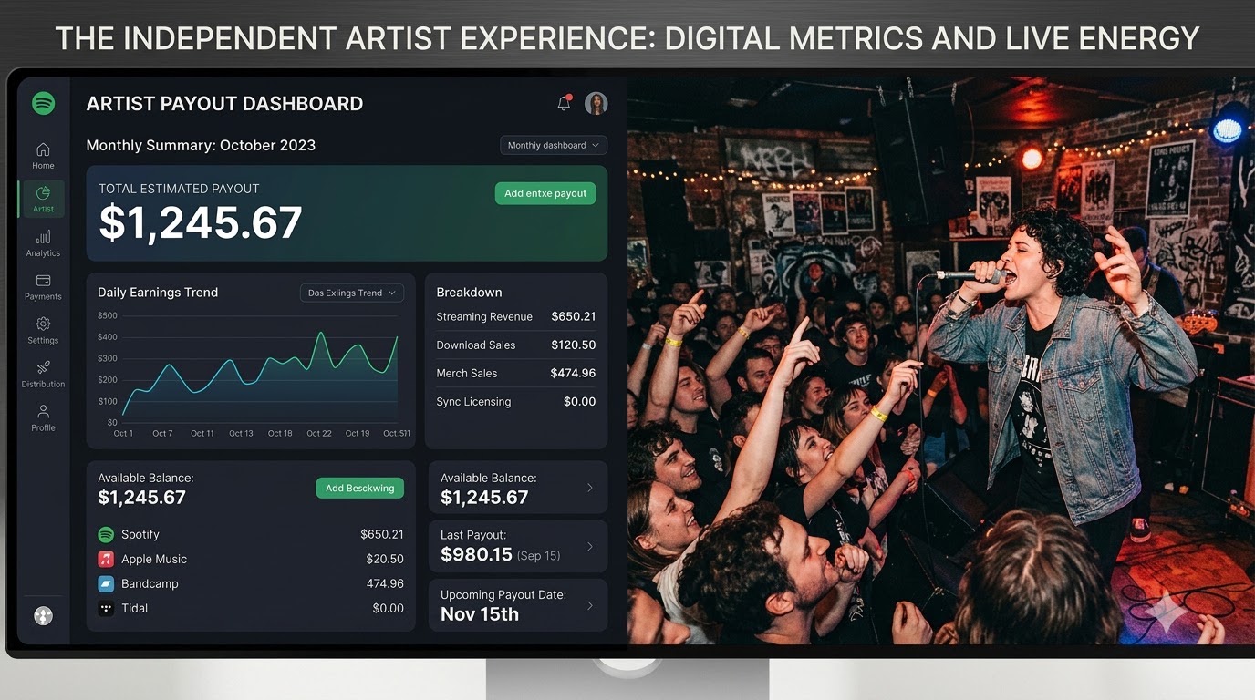 independent artist's monthly payout dashboard
